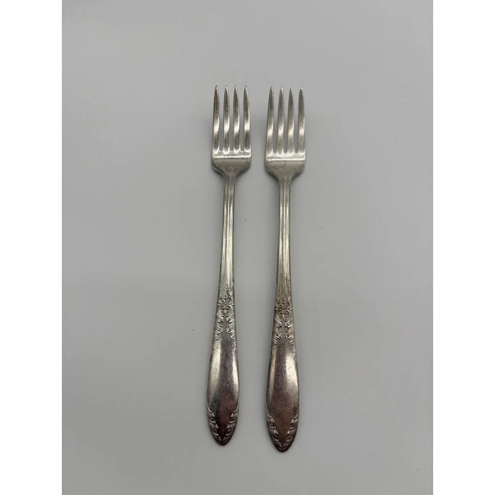 Two‎ Vintage Royal Silver Plate Forks Embossed Floral Pattern